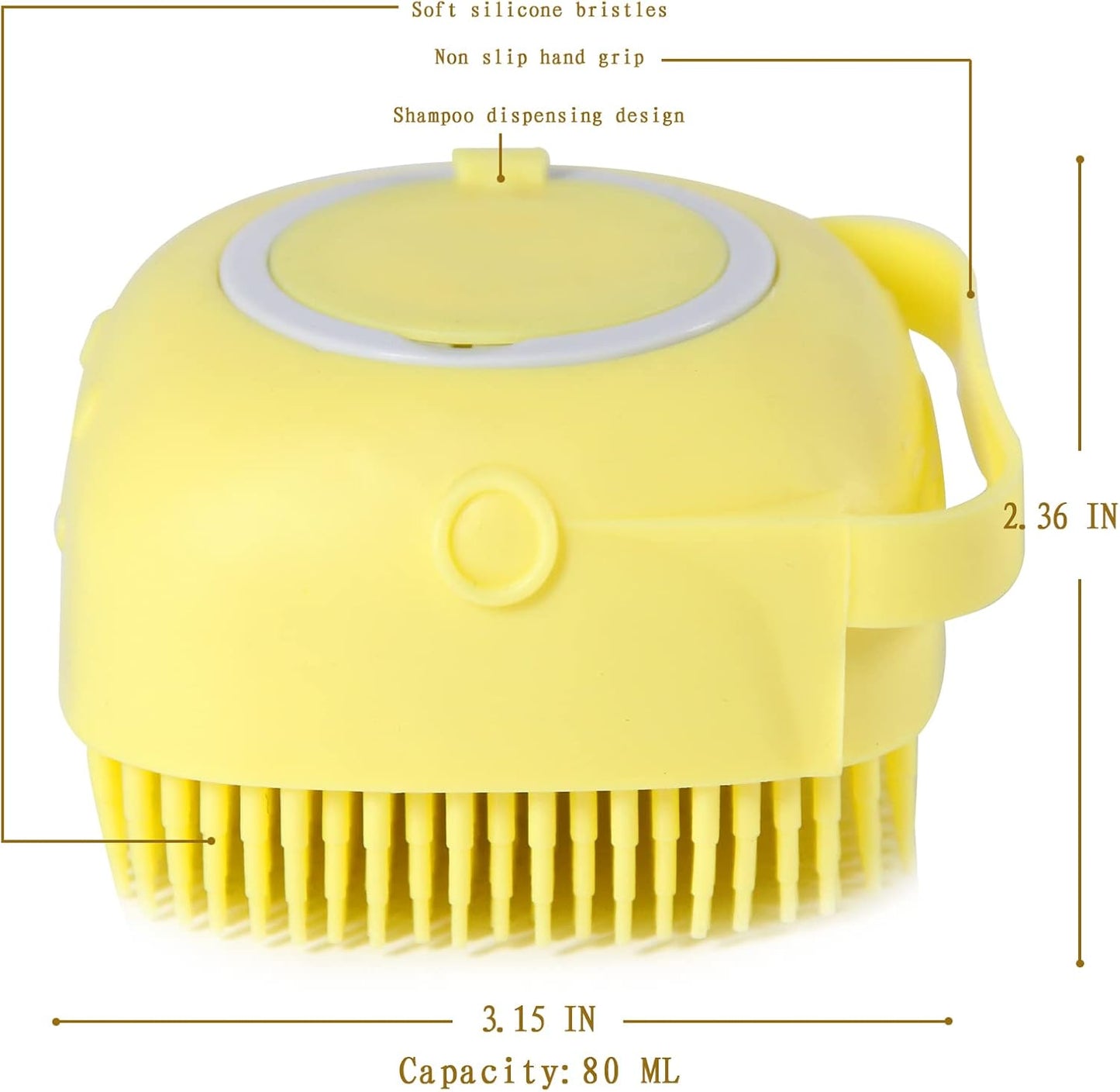 Pet Bath Brush with Integrated Shampoo Dispenser for Dogs (Yellow)