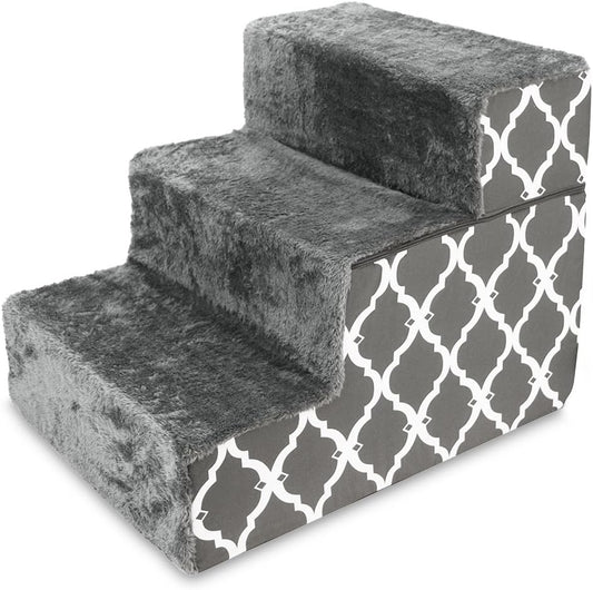 Foam Pet Stairs for Small Dogs and Cats - Non-Slip Indoor 3-Step Support Ramp, Foldable and No Assembly Required