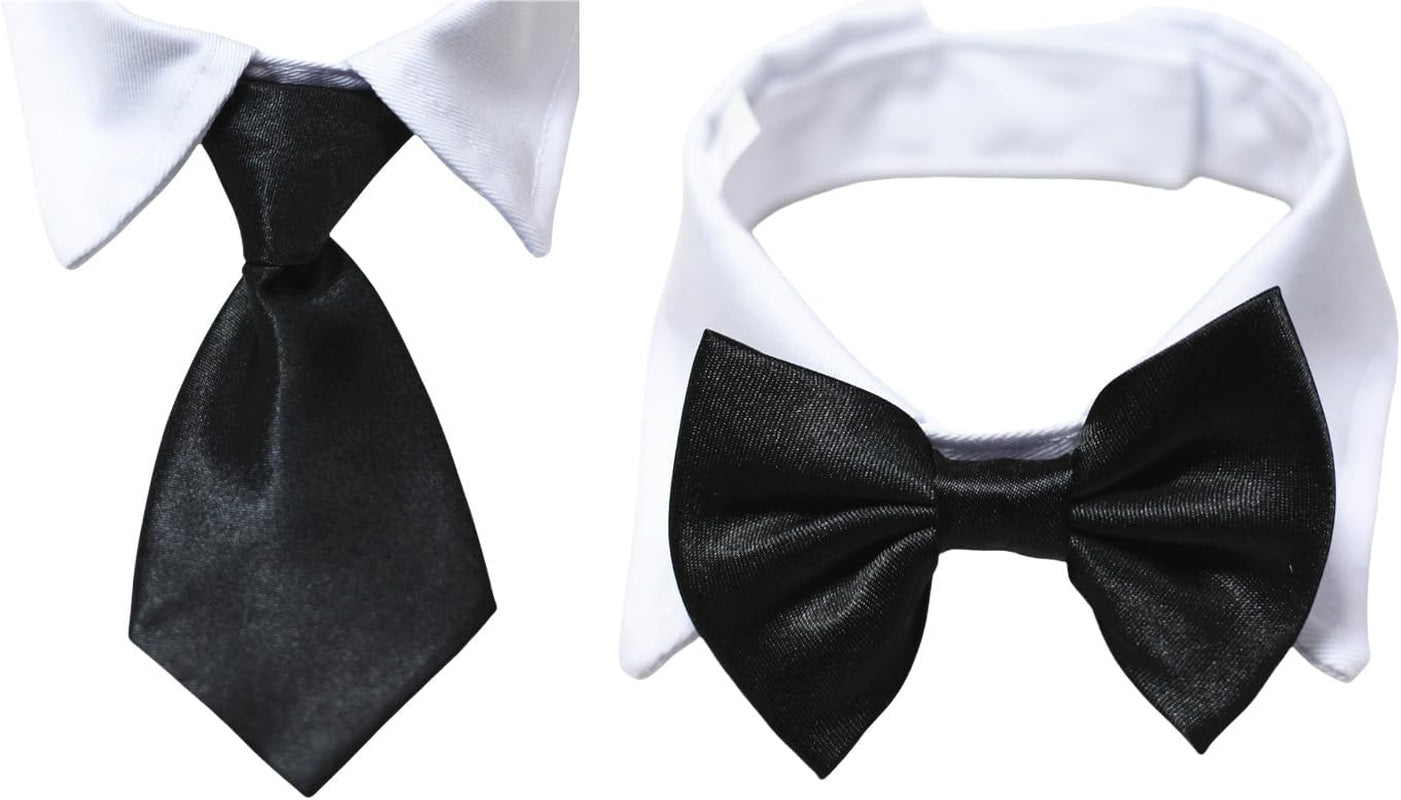 Pet Tuxedo Cotton Collar with Black Tie for Small, Medium, and Large Dogs