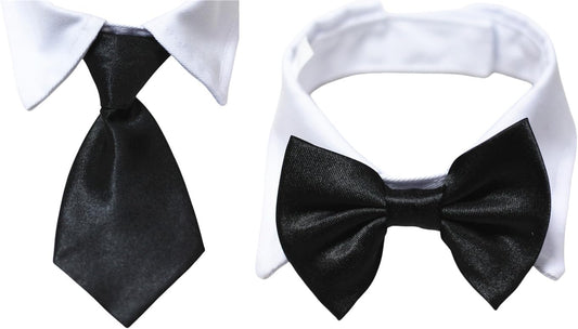 Pet Tuxedo Cotton Collar with Black Tie for Small, Medium, and Large Dogs