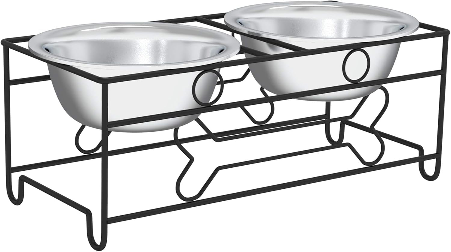 Set of 2 Stainless Steel Dog Bowls - 40 Oz Pet Bowls with Decorative Stand - Metal Food and Water Dishes for Large Pets - Puppy Essentials (Silver/Black)