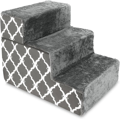 Foam Pet Stairs for Small Dogs and Cats - Non-Slip Indoor 3-Step Support Ramp, Foldable and No Assembly Required