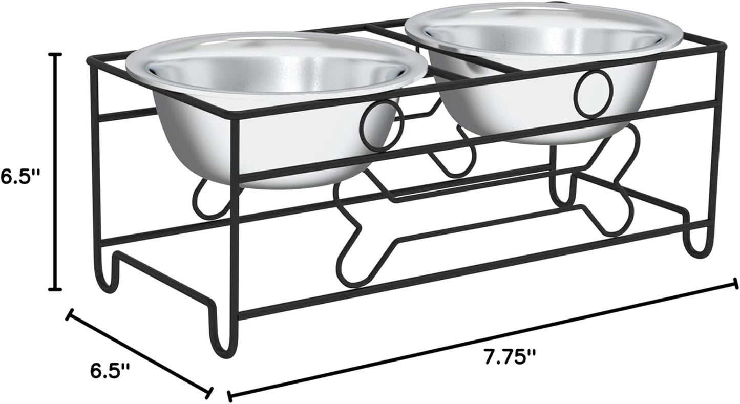 Set of 2 Stainless Steel Dog Bowls - 40 Oz Pet Bowls with Decorative Stand - Metal Food and Water Dishes for Large Pets - Puppy Essentials (Silver/Black)