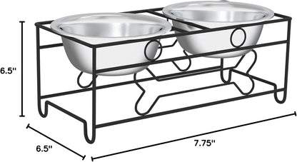 Set of 2 Stainless Steel Dog Bowls - 40 Oz Pet Bowls with Decorative Stand - Metal Food and Water Dishes for Large Pets - Puppy Essentials (Silver/Black)