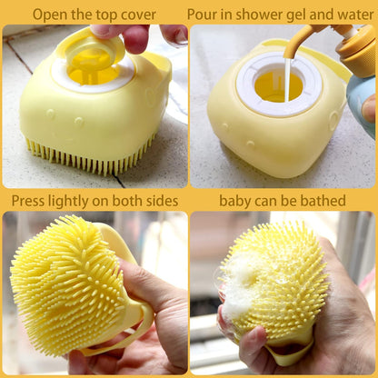 Pet Bath Brush with Integrated Shampoo Dispenser for Dogs (Yellow)