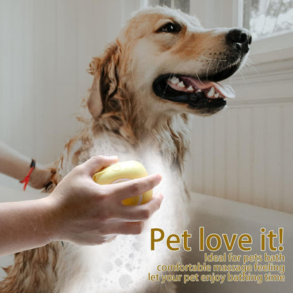 Pet Bath Brush with Integrated Shampoo Dispenser for Dogs (Yellow)