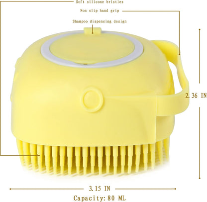 Pet Bath Brush with Integrated Shampoo Dispenser for Dogs (Yellow)
