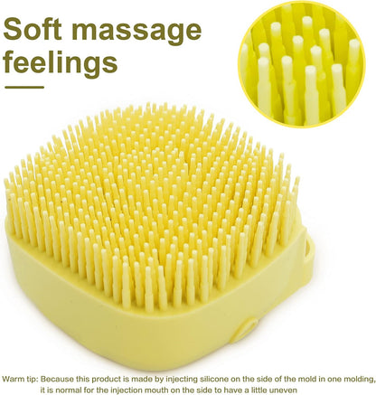 Pet Bath Brush with Integrated Shampoo Dispenser for Dogs (Yellow)