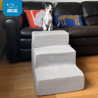 Foam Pet Stairs for Small Dogs and Cats - Non-Slip Indoor 3-Step Support Ramp, Foldable and No Assembly Required