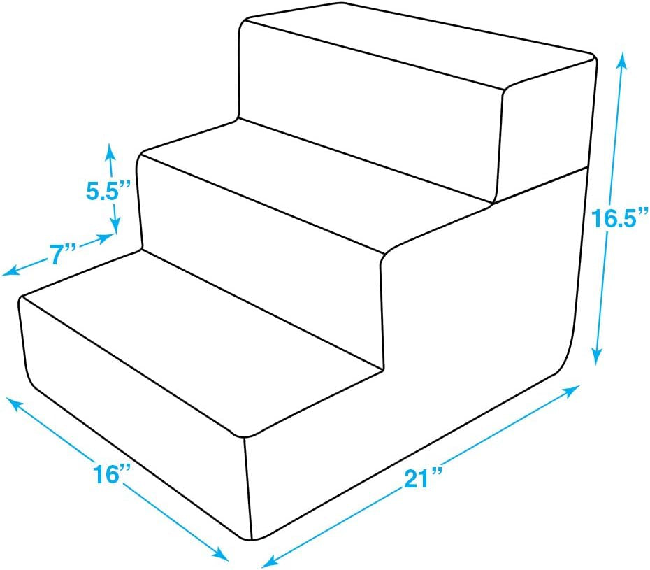 Foam Pet Stairs for Small Dogs and Cats - Non-Slip Indoor 3-Step Support Ramp, Foldable and No Assembly Required