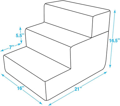 Foam Pet Stairs for Small Dogs and Cats - Non-Slip Indoor 3-Step Support Ramp, Foldable and No Assembly Required