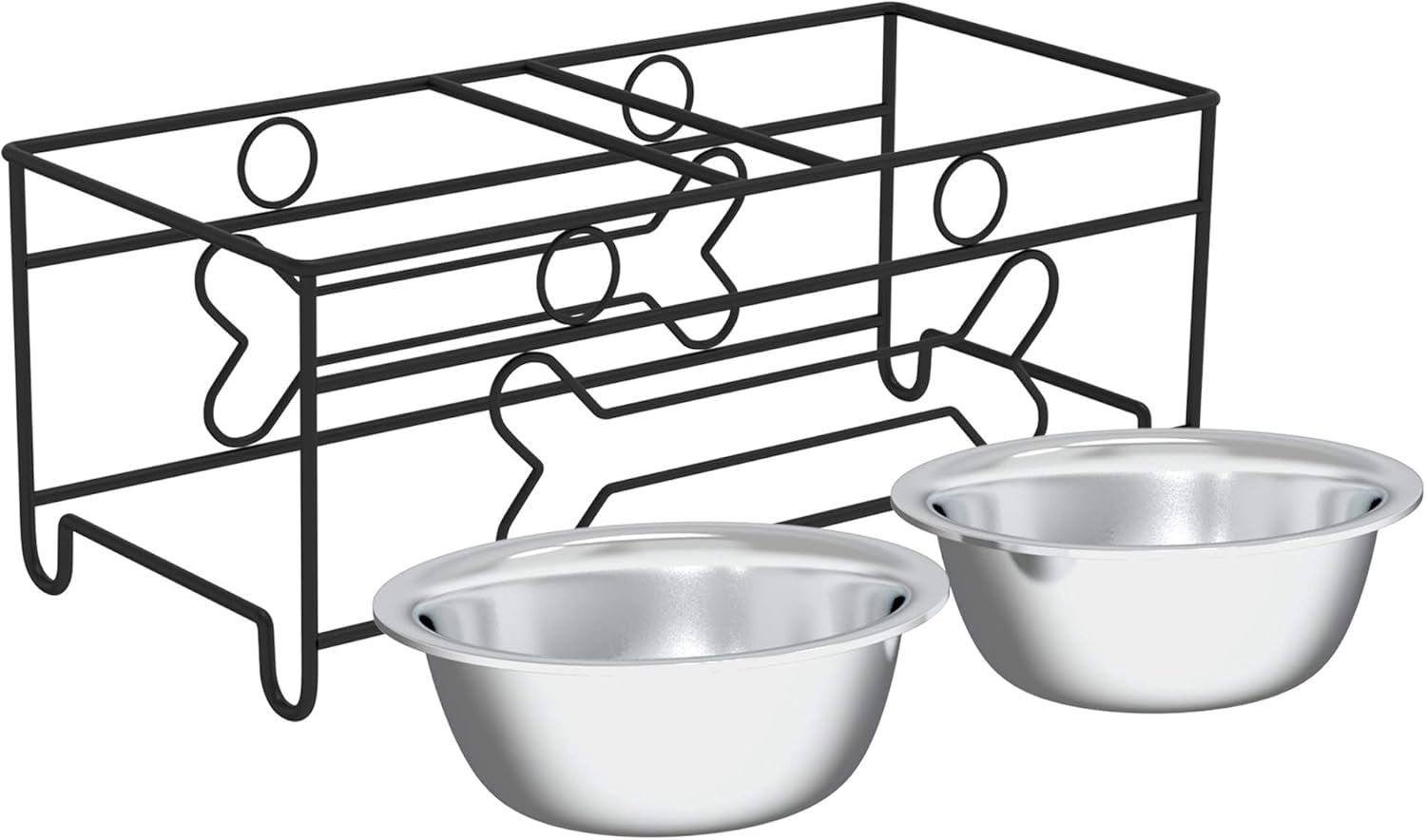 Set of 2 Stainless Steel Dog Bowls - 40 Oz Pet Bowls with Decorative Stand - Metal Food and Water Dishes for Large Pets - Puppy Essentials (Silver/Black)