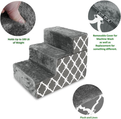 Foam Pet Stairs for Small Dogs and Cats - Non-Slip Indoor 3-Step Support Ramp, Foldable and No Assembly Required